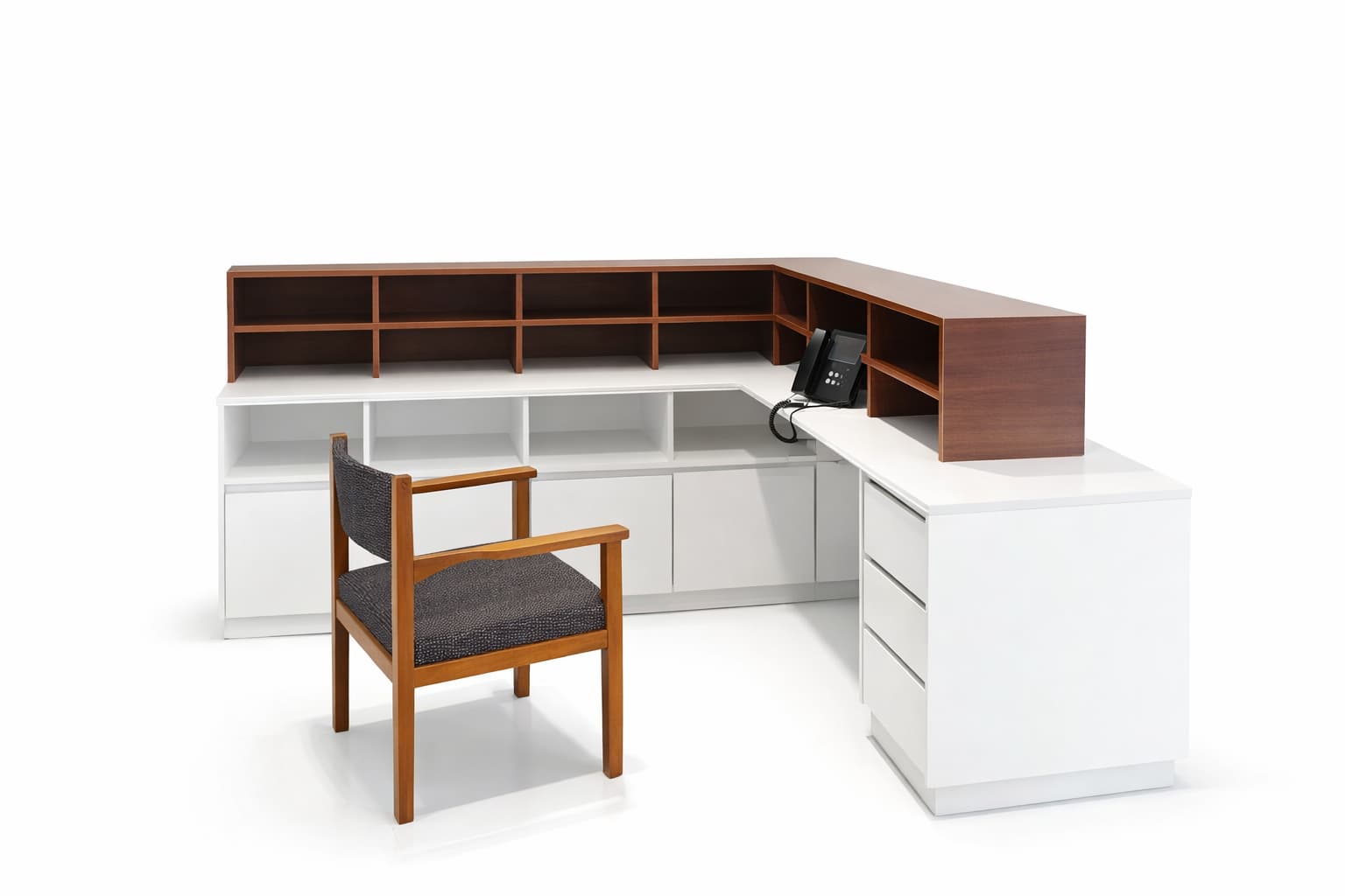 Escritorio de recepción modular en L con diseño moderno