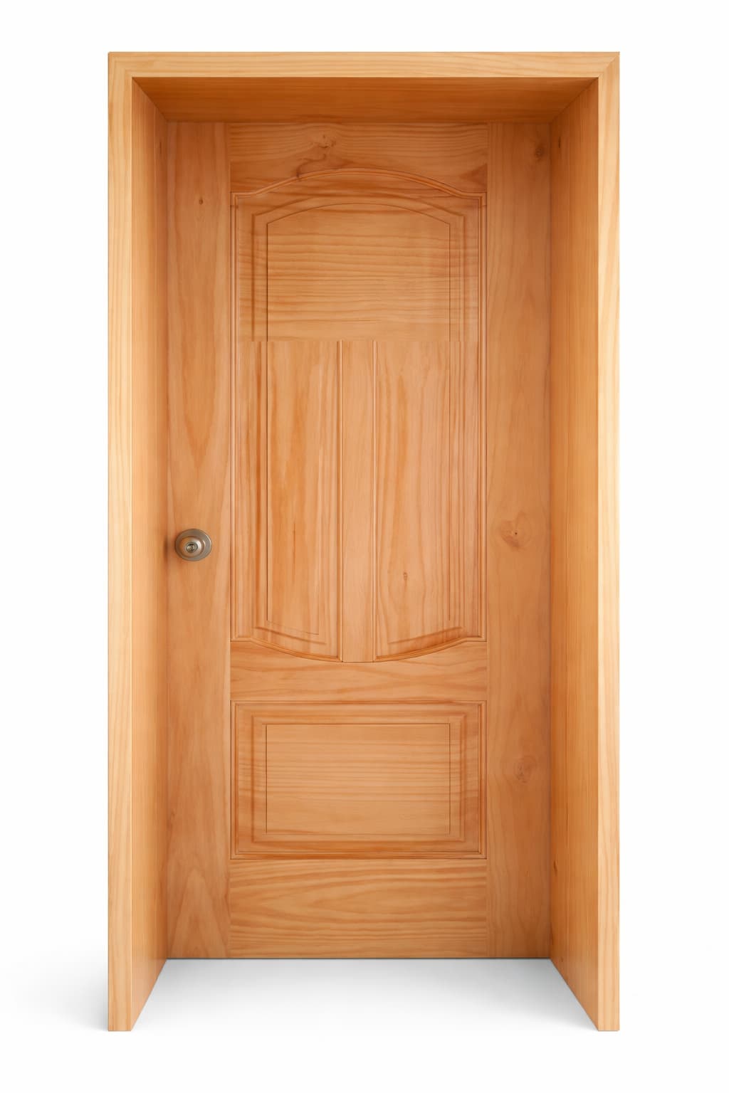 Puerta de pino con paneles clásicos de madera natural