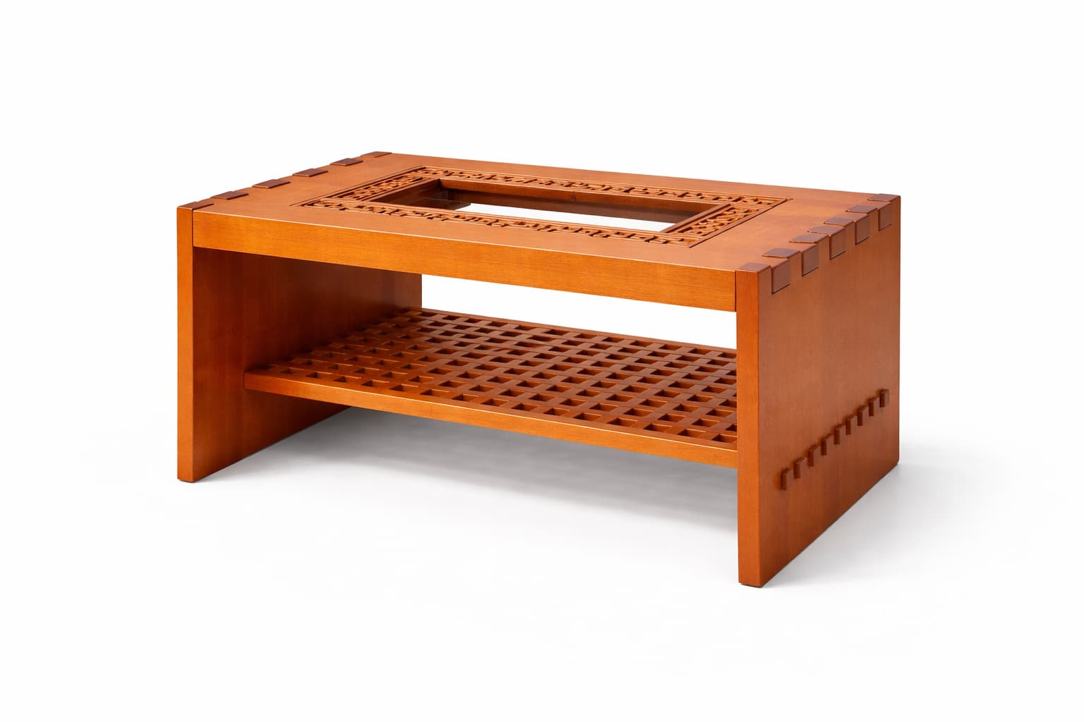 Mesa de café tallada en madera con diseño artesanal elegante