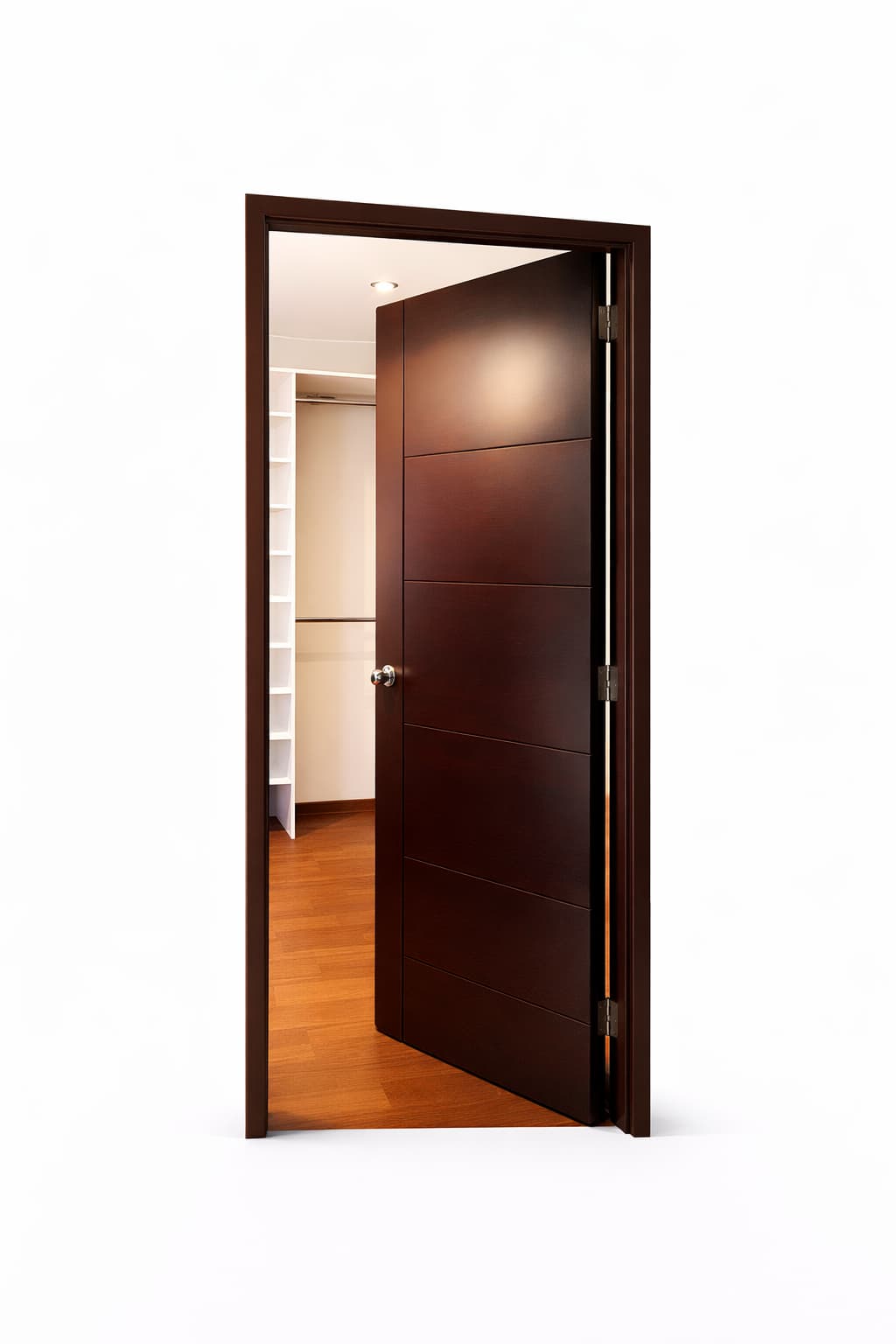 Puerta chocolate contraplacada con fresado horizontal moderno