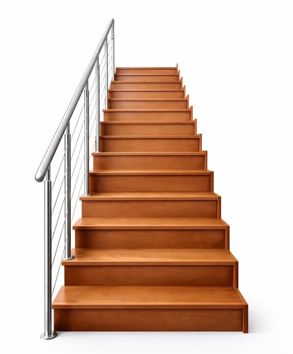 Escalera de madera con barandal de acero inoxidable moderno